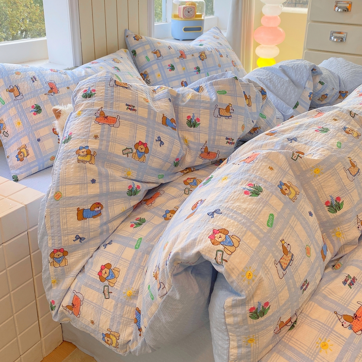 91家纺网 家纺一手货源 找家纺 爱橙家纺（原艾橙家纺） 2026春夏新款A类高品质110克超柔泡芙纱四件套 汪旺记