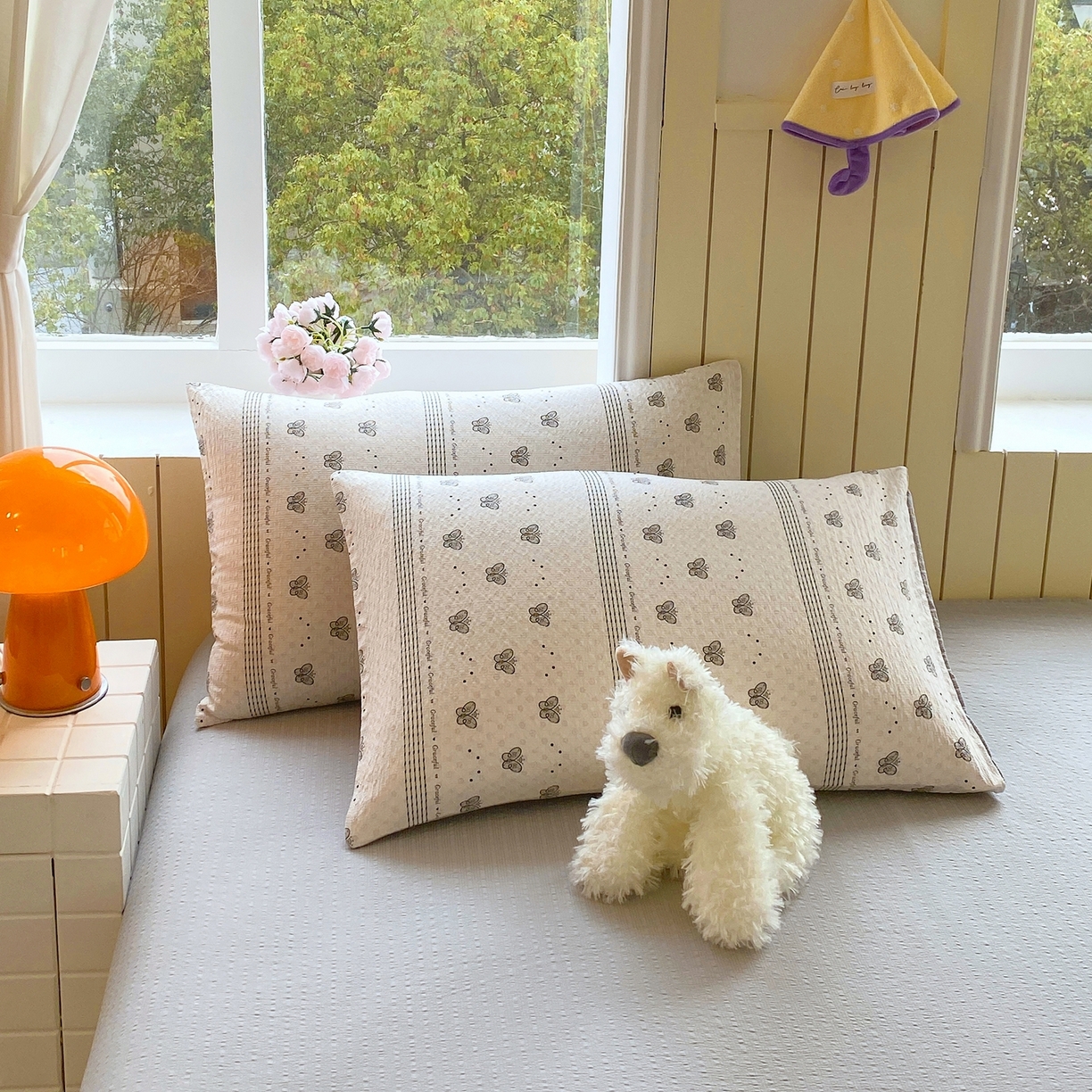 91家纺网 家纺一手货源 找家纺 爱橙家纺（原艾橙家纺） 2026春夏新款A类高品质110克超柔泡芙纱四件套 蝶语