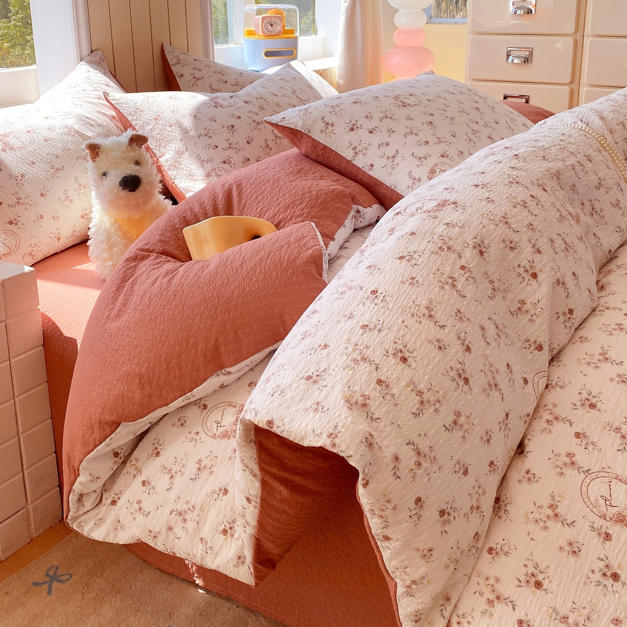 爱橙家纺（原艾橙家纺） 2026春夏新款A类高品质110克超柔泡芙纱四件套 粟花信笺