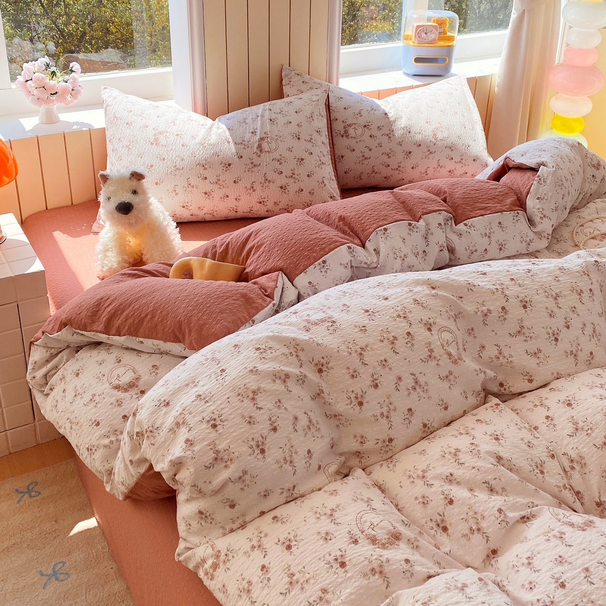 91家纺网 家纺一手货源 找家纺 爱橙家纺（原艾橙家纺） 2026春夏新款A类高品质110克超柔泡芙纱四件套 粟花信笺