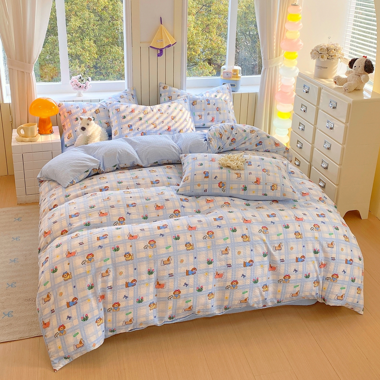 91家纺网 家纺一手货源 找家纺 爱橙家纺（原艾橙家纺） 2026春夏新款A类高品质110克超柔泡芙纱四件套 汪旺记