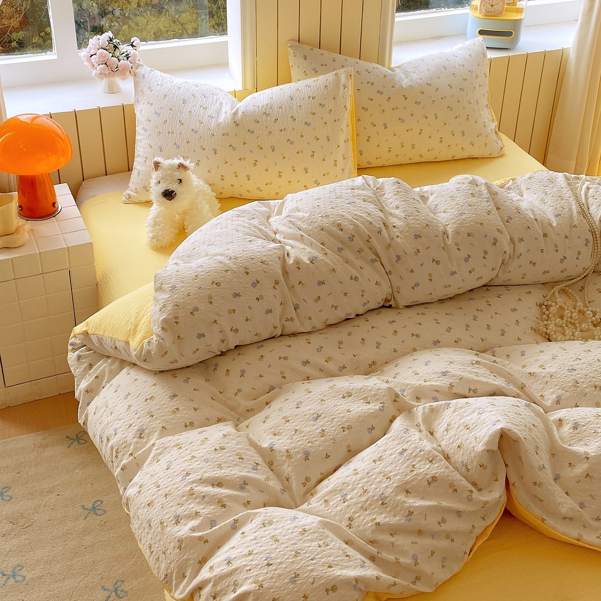 91家纺网 家纺一手货源 找家纺 爱橙家纺（原艾橙家纺） 2026春夏新款A类高品质110克超柔泡芙纱四件套 素锦织花