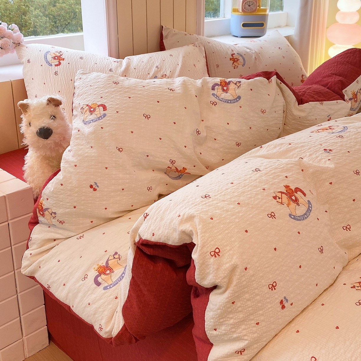 91家纺网 家纺一手货源 找家纺 爱橙家纺（原艾橙家纺） 2026春夏新款A类高品质110克超柔泡芙纱四件套 马上有钱