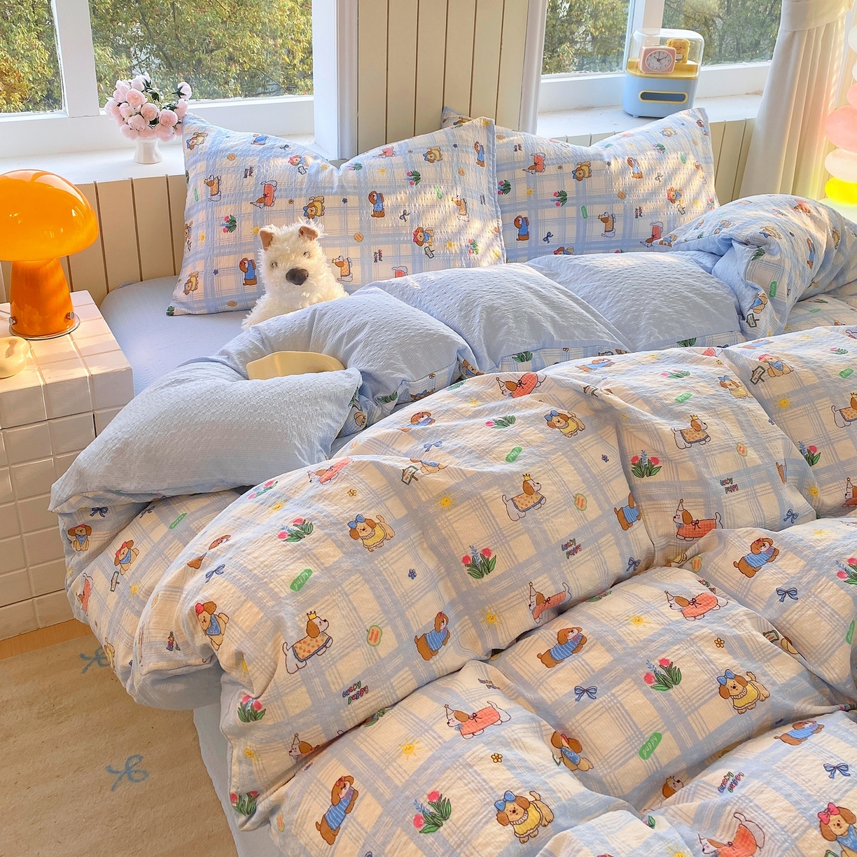 91家纺网 家纺一手货源 找家纺 爱橙家纺（原艾橙家纺） 2026春夏新款A类高品质110克超柔泡芙纱四件套 汪旺记