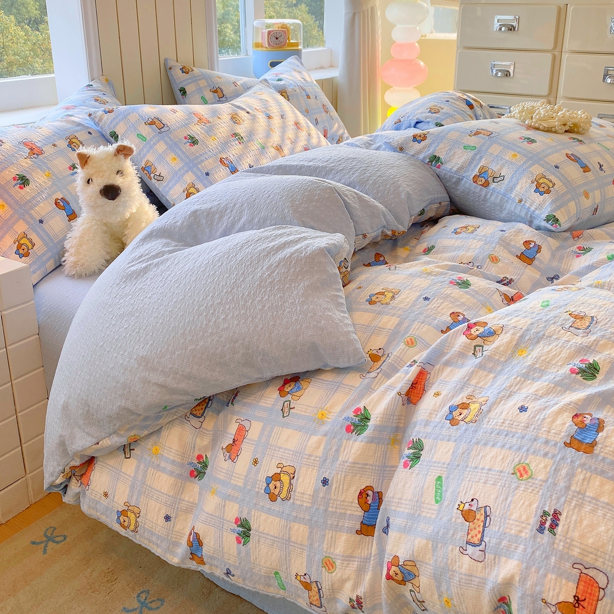 91家纺网 家纺一手货源 找家纺 爱橙家纺（原艾橙家纺） 2026春夏新款A类高品质110克超柔泡芙纱四件套 汪旺记