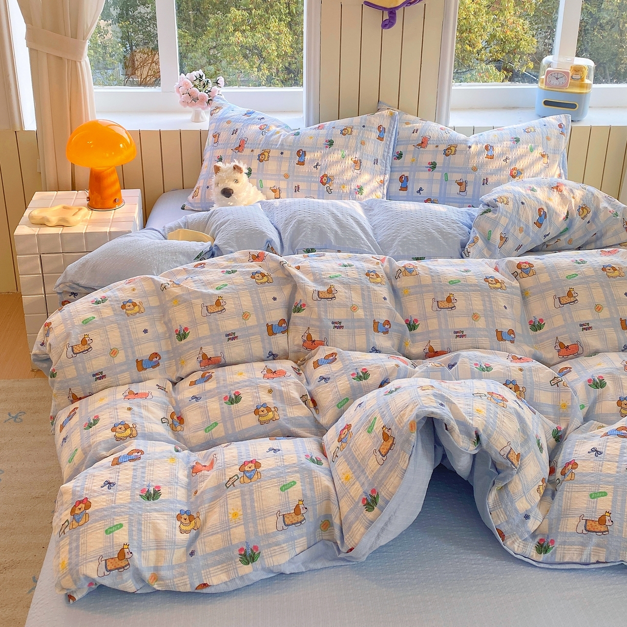 91家纺网 家纺一手货源 找家纺 爱橙家纺（原艾橙家纺） 2026春夏新款A类高品质110克超柔泡芙纱四件套 汪旺记