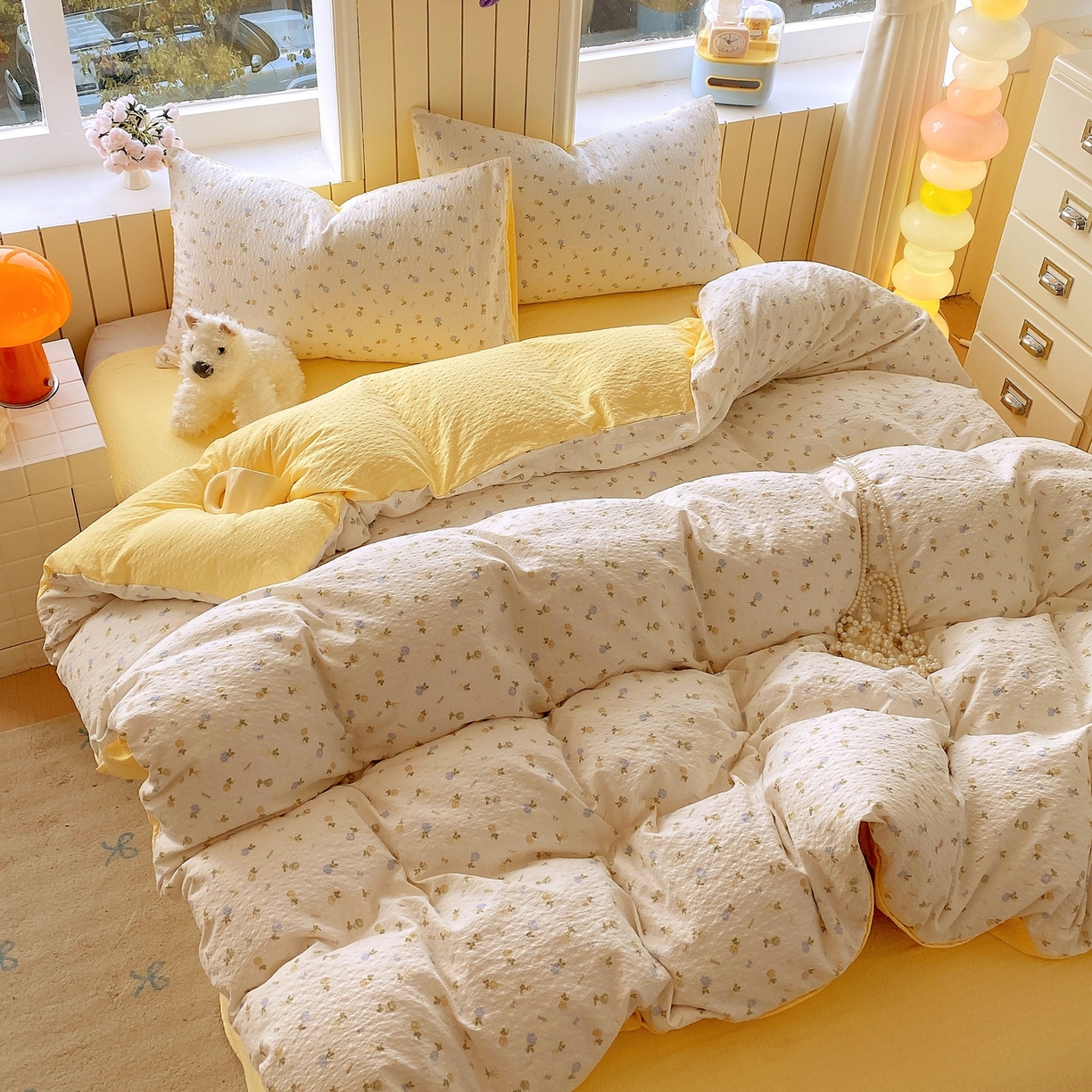 91家纺网 家纺一手货源 找家纺 爱橙家纺（原艾橙家纺） 2026春夏新款A类高品质110克超柔泡芙纱四件套 素锦织花