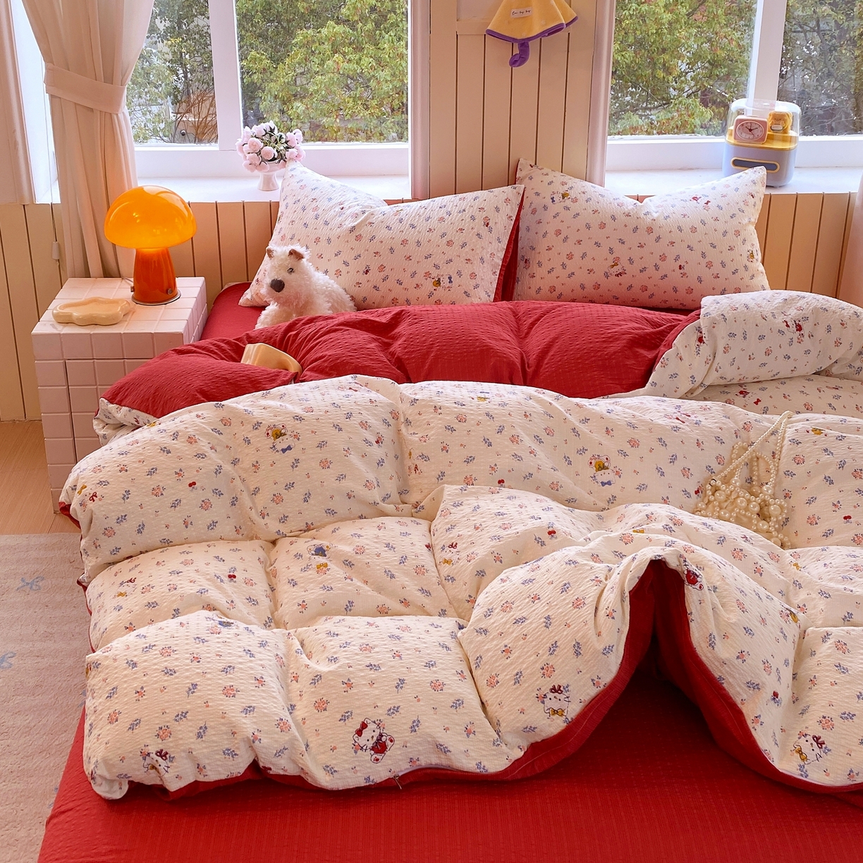 91家纺网 家纺一手货源 找家纺 爱橙家纺（原艾橙家纺） 2026春夏新款A类高品质110克超柔泡芙纱四件套 花町软猫