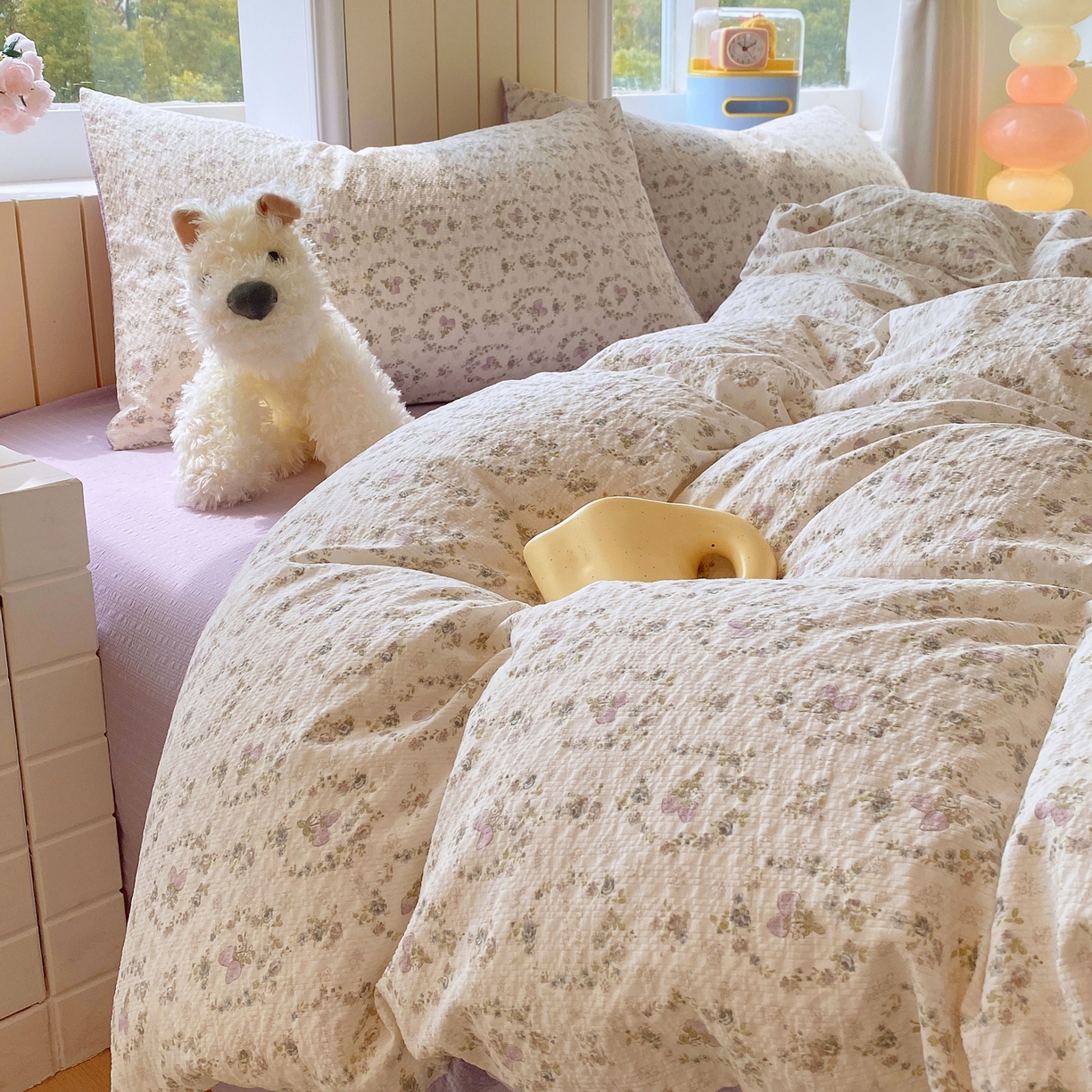 91家纺网 家纺一手货源 找家纺 爱橙家纺（原艾橙家纺） 2026春夏新款A类高品质110克超柔泡芙纱四件套 素雅柔情