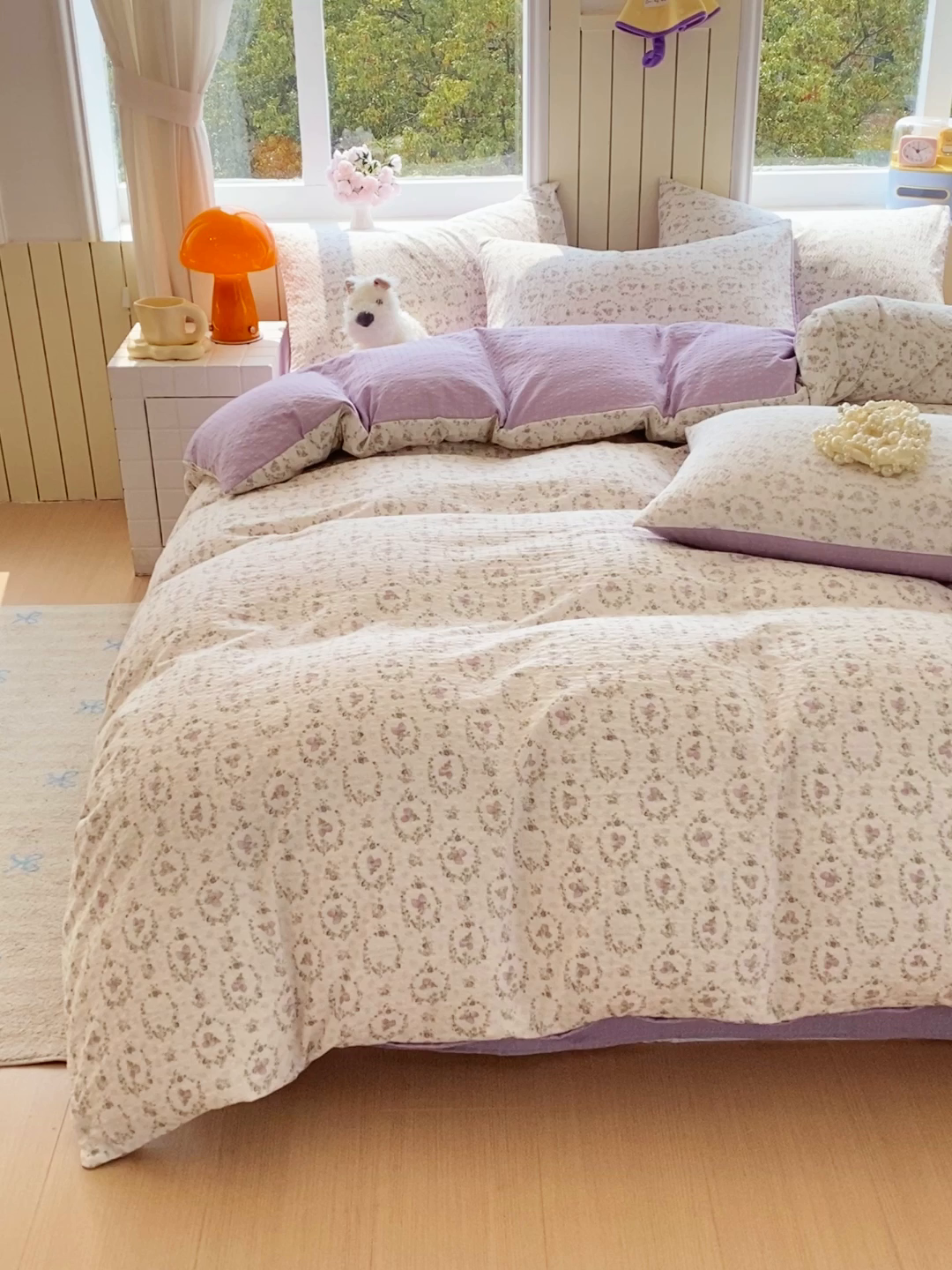 91家纺网 家纺一手货源 找家纺 爱橙家纺（原艾橙家纺） 2026春夏新款A类高品质110克超柔泡芙纱四件套 素雅柔情