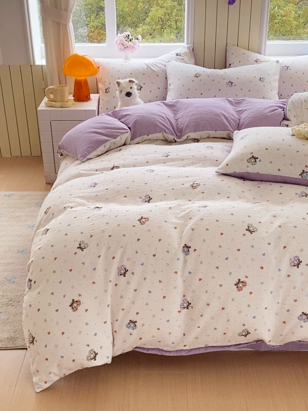 91家纺网 家纺一手货源 找家纺 爱橙家纺（原艾橙家纺） 2026春夏新款A类高品质110克超柔泡芙纱四件套 蝶糖