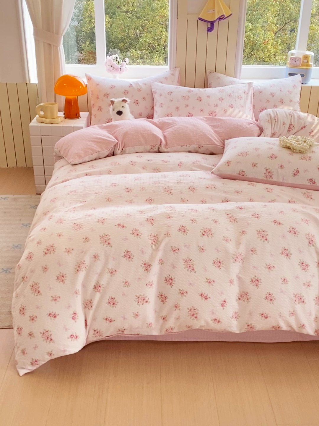 91家纺网 家纺一手货源 找家纺 爱橙家纺（原艾橙家纺） 2026春夏新款A类高品质110克超柔泡芙纱四件套 絮朵