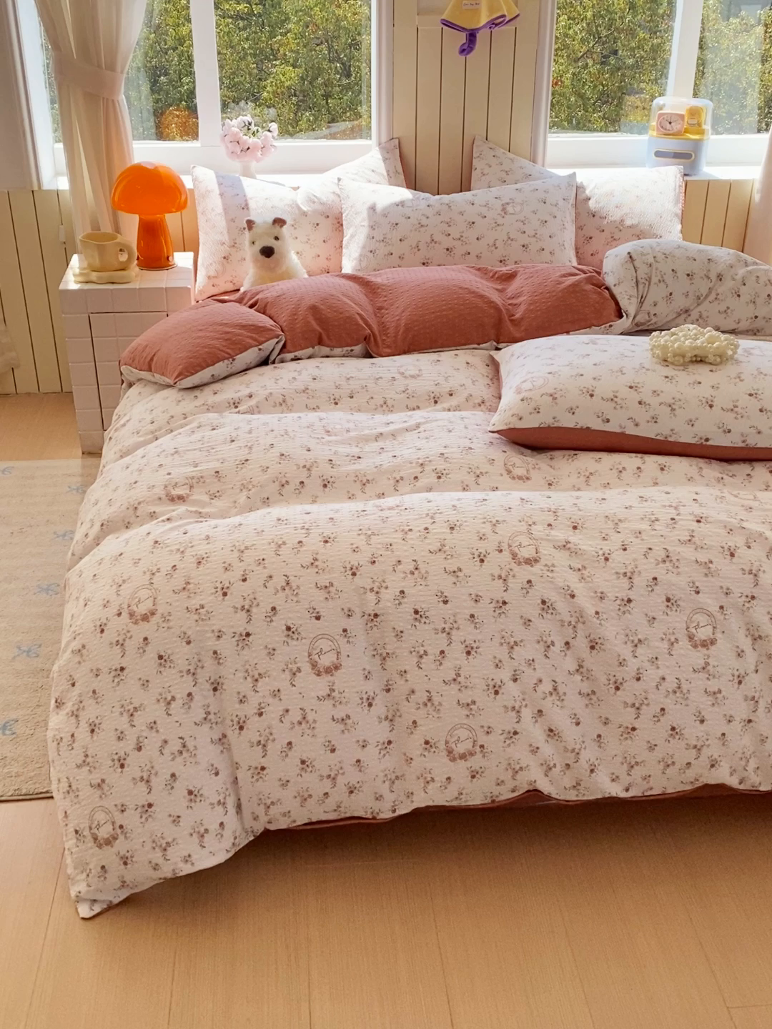 91家纺网 家纺一手货源 找家纺 爱橙家纺（原艾橙家纺） 2026春夏新款A类高品质110克超柔泡芙纱四件套 粟花信笺