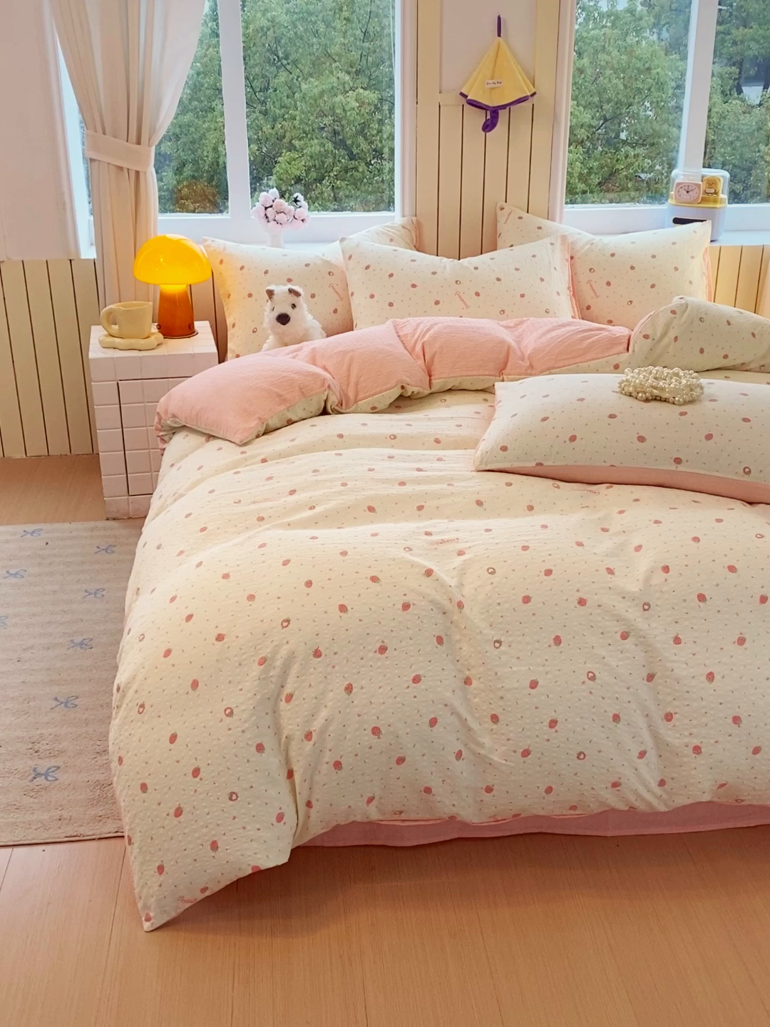 91家纺网 家纺一手货源 找家纺 爱橙家纺（原艾橙家纺） 2026春夏新款A类高品质110克超柔泡芙纱四件套 美莓果