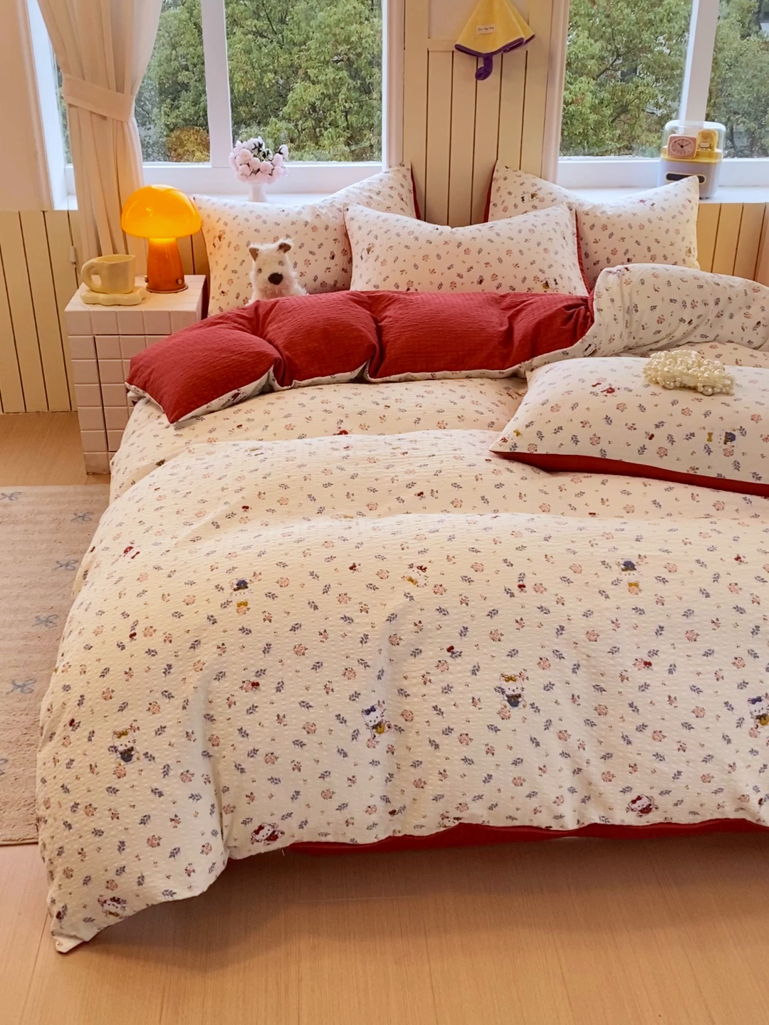 91家纺网 家纺一手货源 找家纺 爱橙家纺（原艾橙家纺） 2026春夏新款A类高品质110克超柔泡芙纱四件套 花町软猫