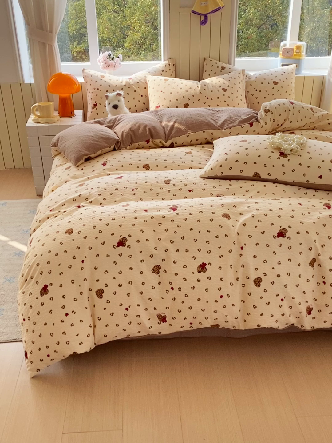 91家纺网 家纺一手货源 找家纺 爱橙家纺（原艾橙家纺） 2026春夏新款A类高品质110克超柔泡芙纱四件套 豹纹甜心