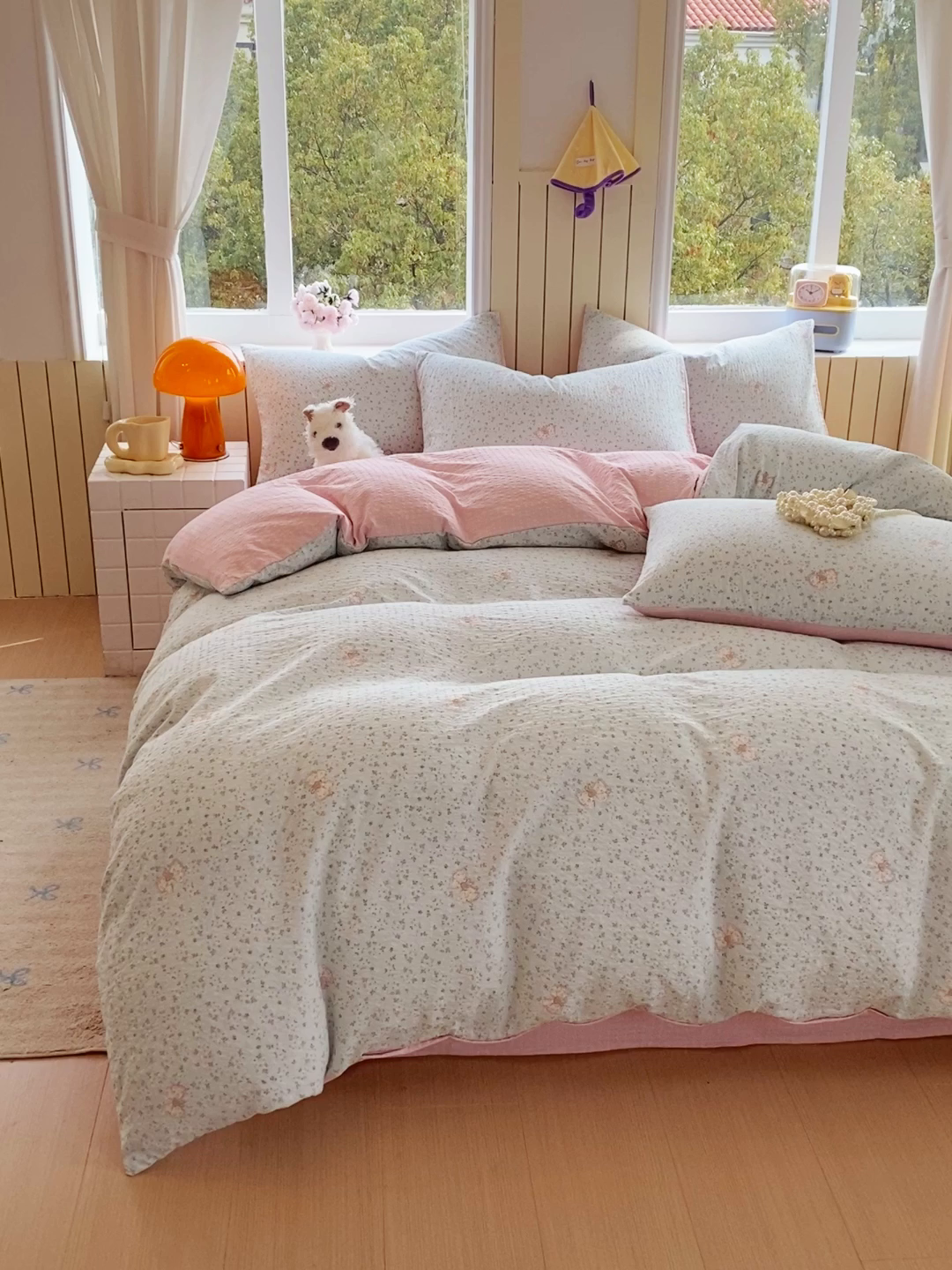 91家纺网 家纺一手货源 找家纺 爱橙家纺（原艾橙家纺） 2026春夏新款A类高品质110克超柔泡芙纱四件套 兔小妹