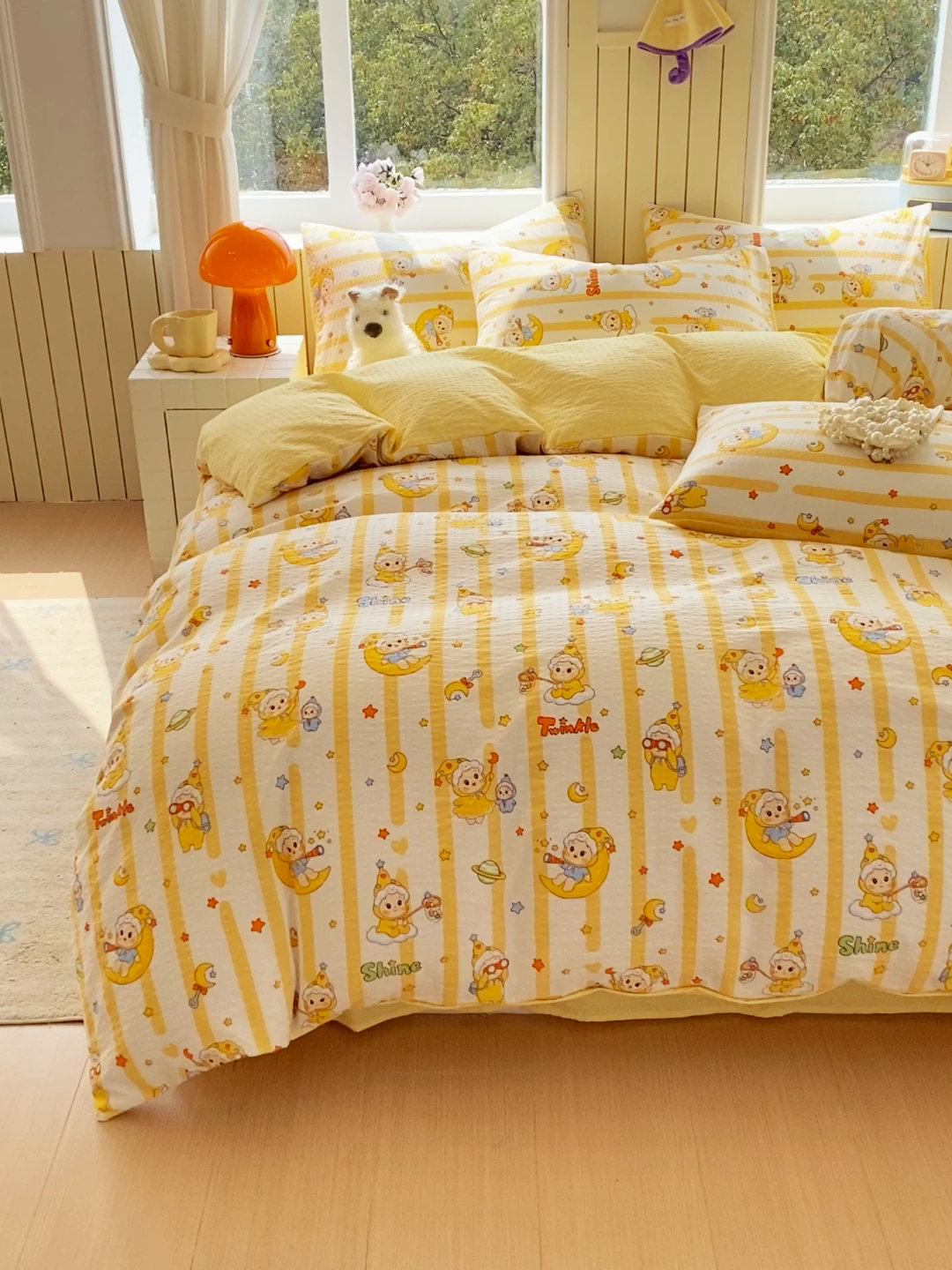 91家纺网 家纺一手货源 找家纺 爱橙家纺（原艾橙家纺） 2026春夏新款A类高品质110克超柔泡芙纱四件套 星星崽