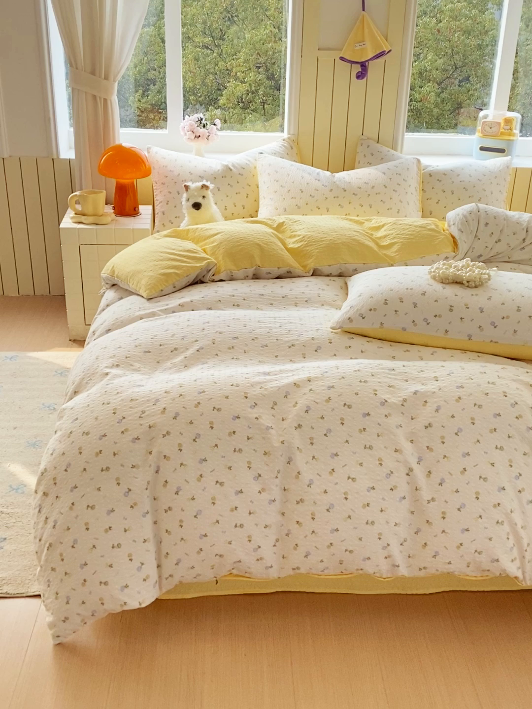 91家纺网 家纺一手货源 找家纺 爱橙家纺（原艾橙家纺） 2026春夏新款A类高品质110克超柔泡芙纱四件套 素锦织花