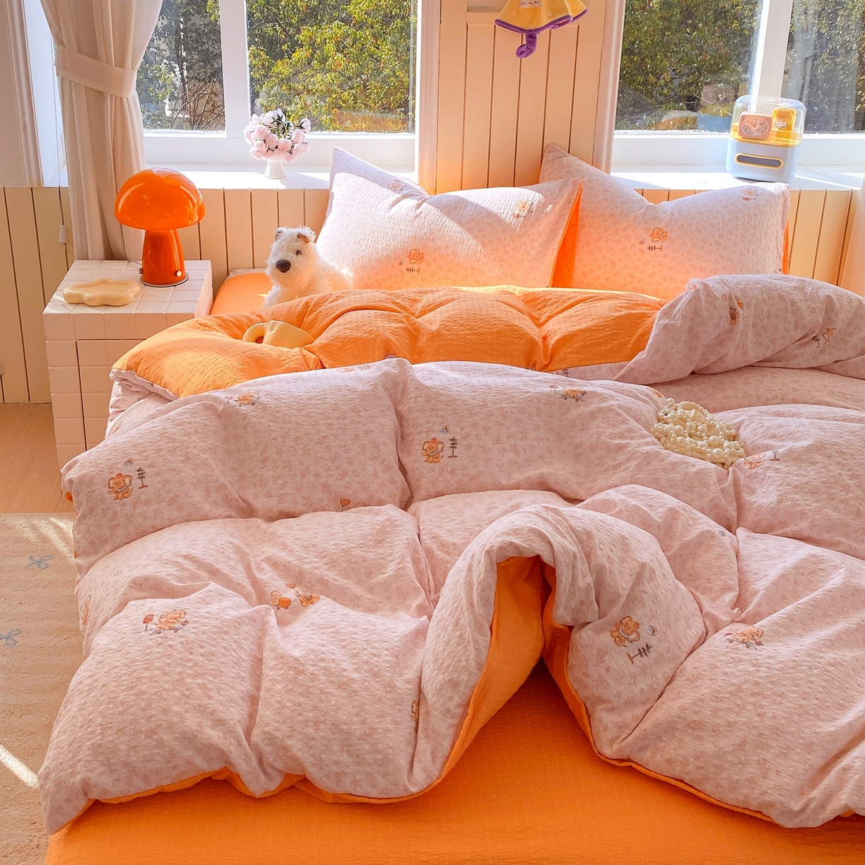 91家纺网 家纺一手货源 找家纺 爱橙家纺（原艾橙家纺） 2026春夏新款A类高品质110克超柔泡芙纱四件套 吉象