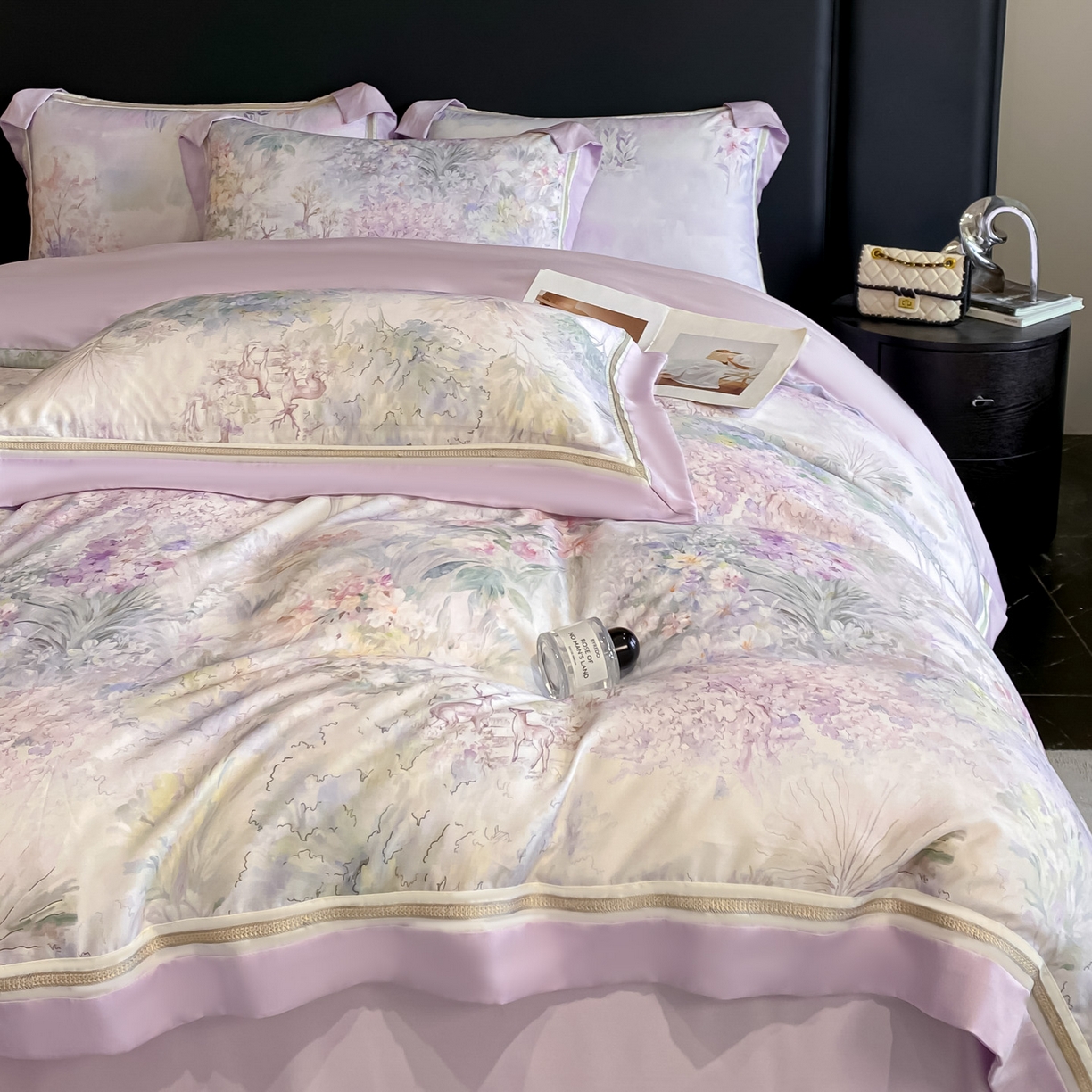 91家纺网 家纺一手货源 找家纺 博纳家纺 2026新款林间鹿语系列天丝四件套 林间鹿语-浅紫