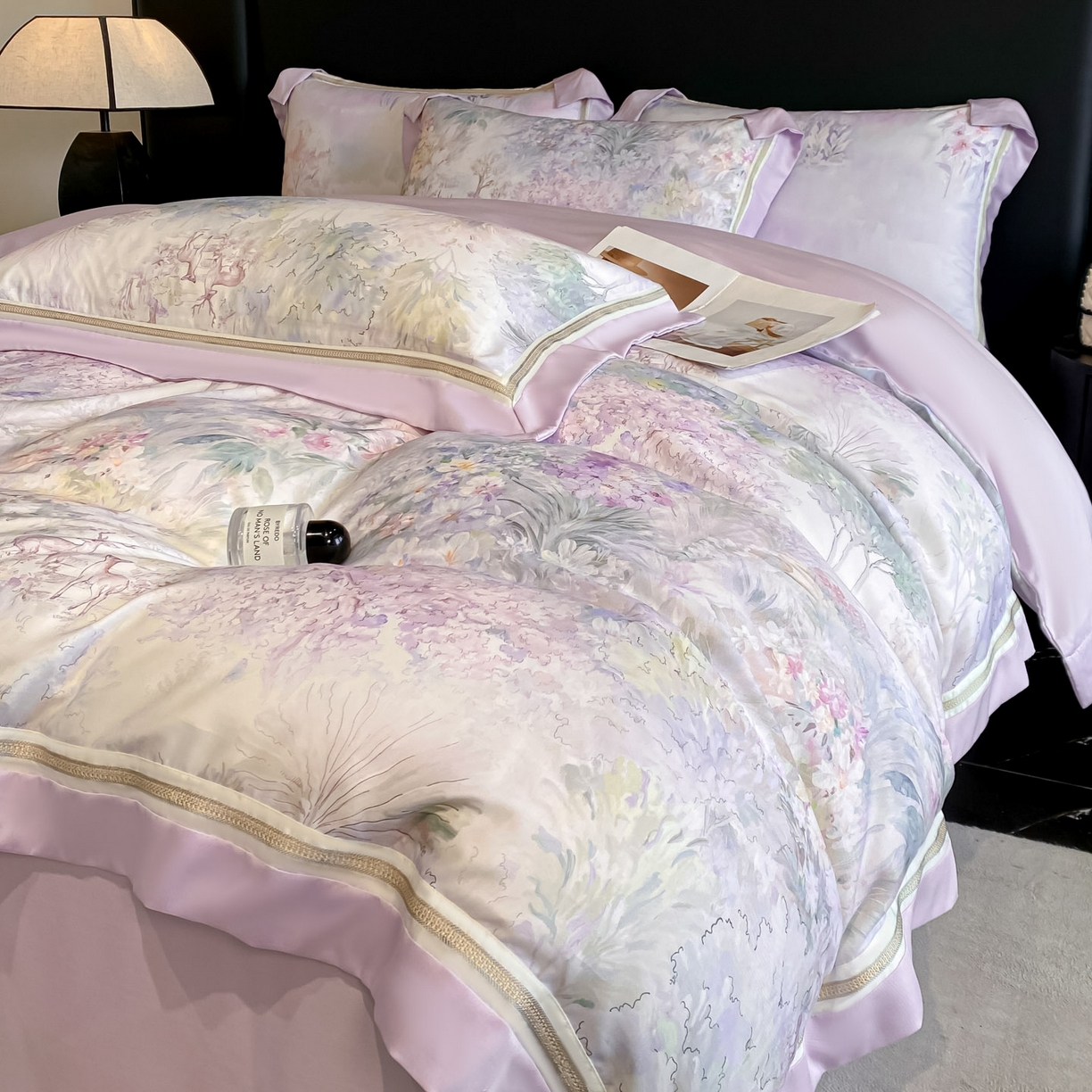 91家纺网 家纺一手货源 找家纺 博纳家纺 2026新款林间鹿语系列天丝四件套 林间鹿语-浅紫