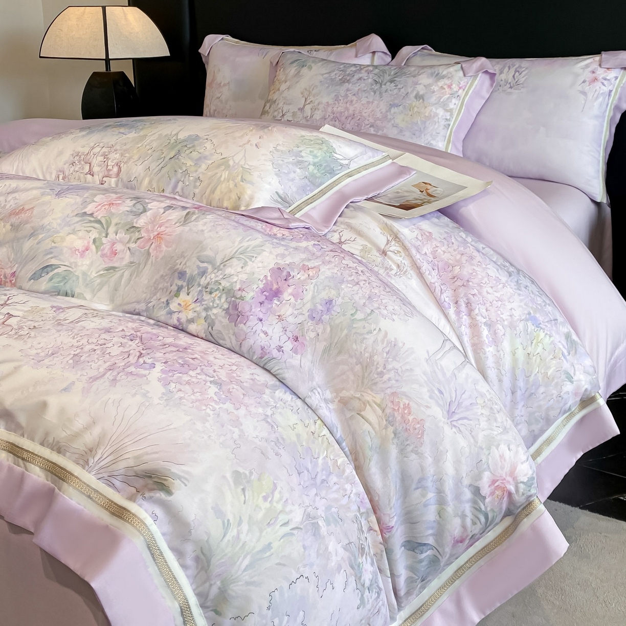 91家纺网 家纺一手货源 找家纺 博纳家纺 2026新款林间鹿语系列天丝四件套 林间鹿语-浅紫