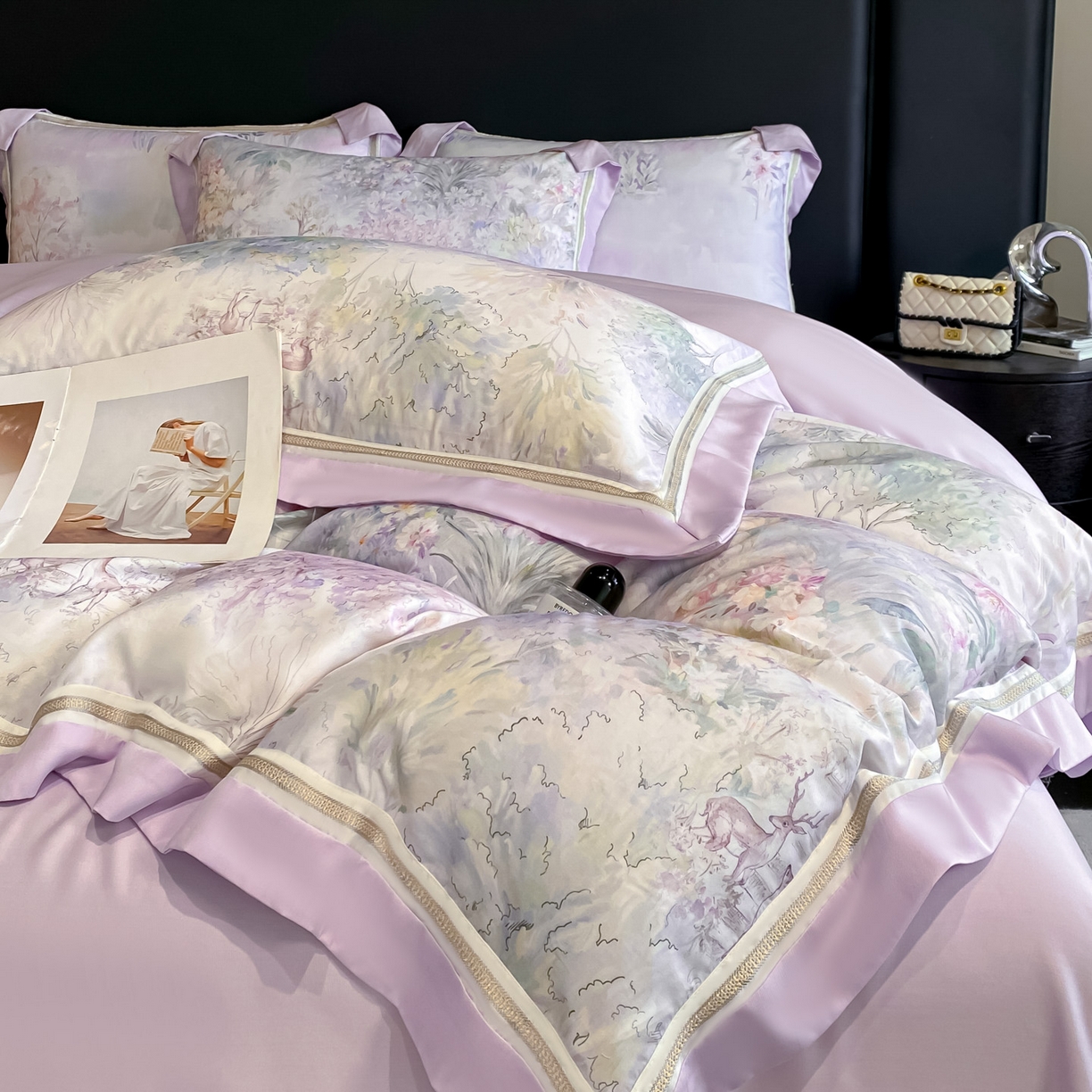 91家纺网 家纺一手货源 找家纺 博纳家纺 2026新款林间鹿语系列天丝四件套 林间鹿语-浅紫