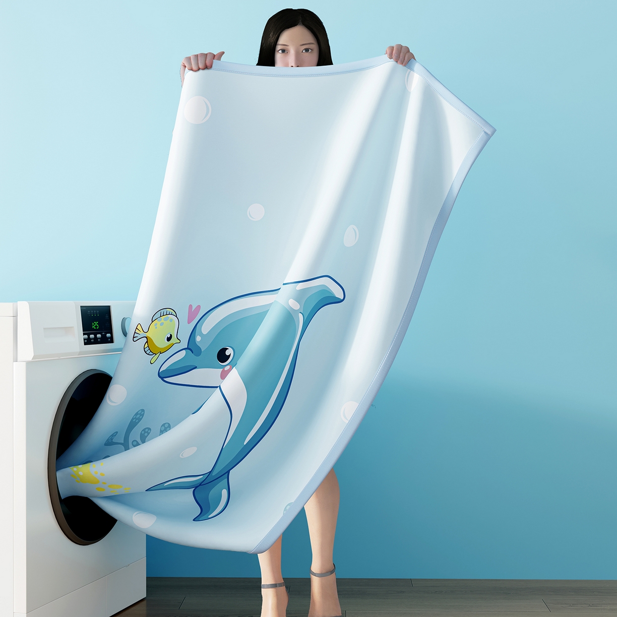 91家纺网 家纺一手货源 找家纺 家品罗兰 2026A类数码印花大版卡通冰丝凉席双人席可机洗学生宿舍空调软席三件套三明治网底 海豚奇遇