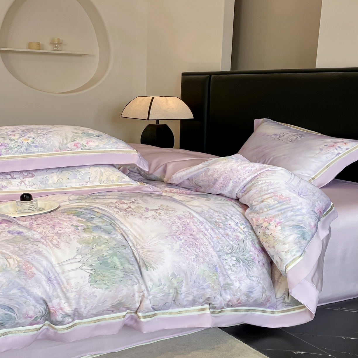 91家纺网 家纺一手货源 找家纺 博纳家纺 2026新款林间鹿语系列天丝四件套 林间鹿语-浅紫