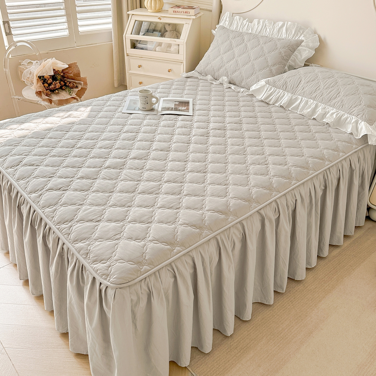 91家纺网 家纺一手货源 找家纺 （总）佳笠家居 2026春夏新款A类韩版全棉水洗棉新疆棉花少女风床裙单件床裙单品单床裙-床拍图