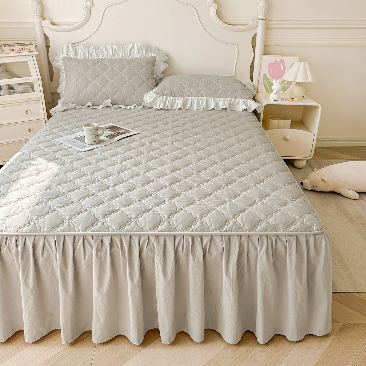 91家纺网 家纺一手货源 找家纺 （总）佳笠家居 2026春夏新款A类韩版全棉水洗棉新疆棉花少女风床裙单件床裙单品单床裙-床拍图