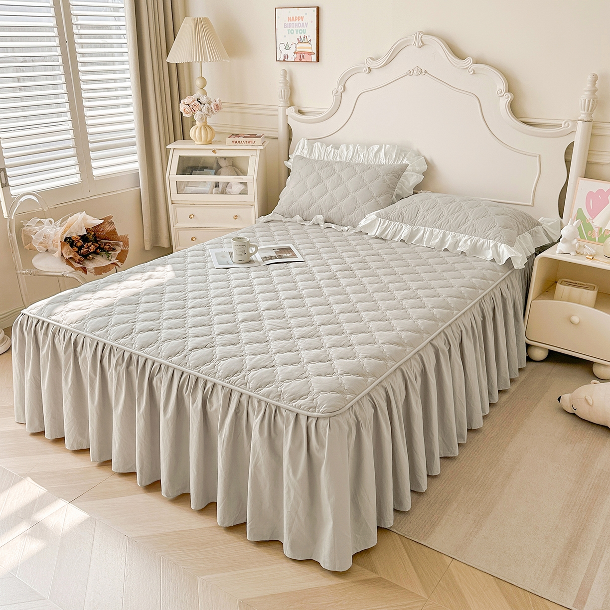 91家纺网 家纺一手货源 找家纺 （总）佳笠家居 2026春夏新款A类韩版全棉水洗棉新疆棉花少女风床裙单件床裙单品单床裙-床拍图