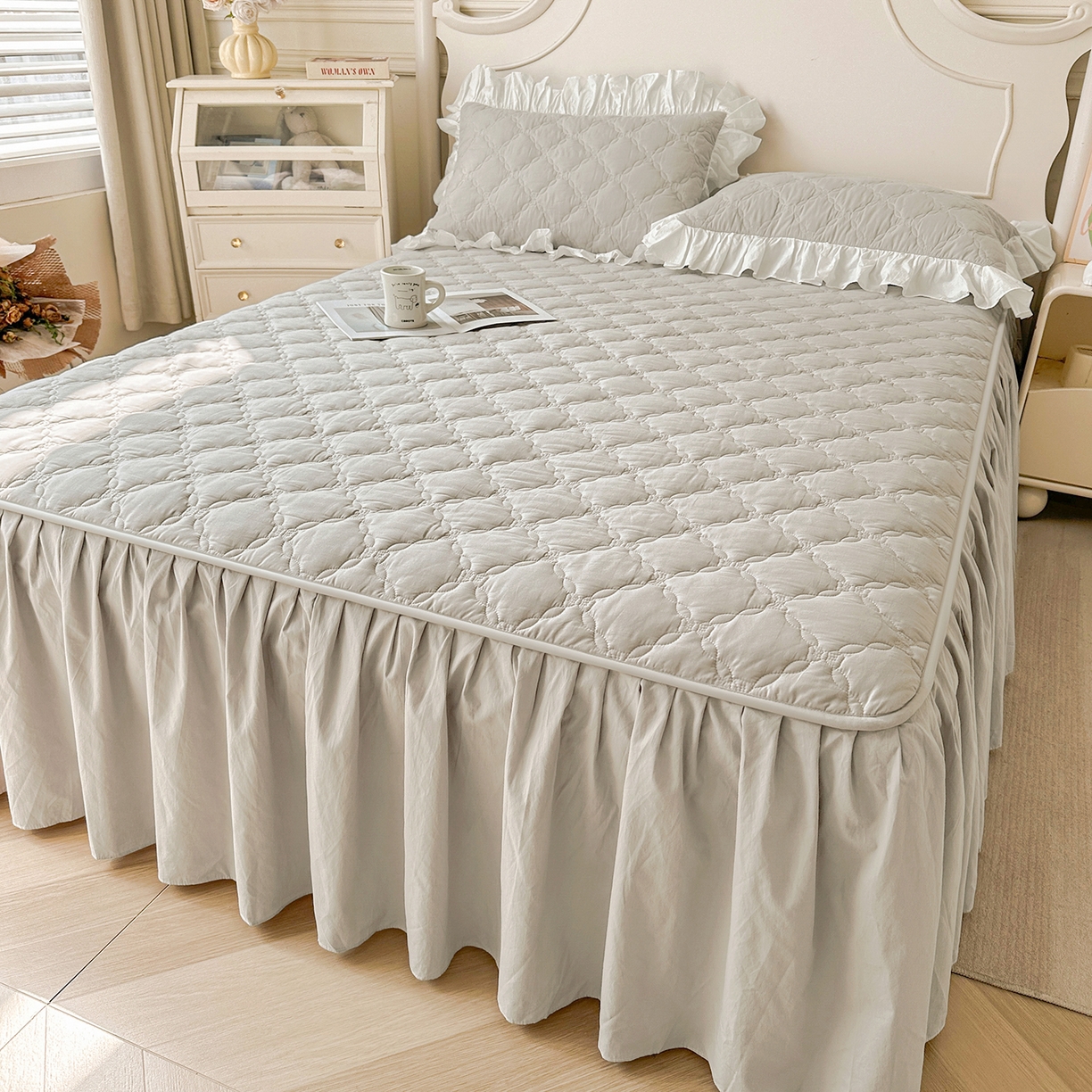 91家纺网 家纺一手货源 找家纺 （总）佳笠家居 2026春夏新款A类韩版全棉水洗棉新疆棉花少女风床裙单件床裙单品单床裙-床拍图