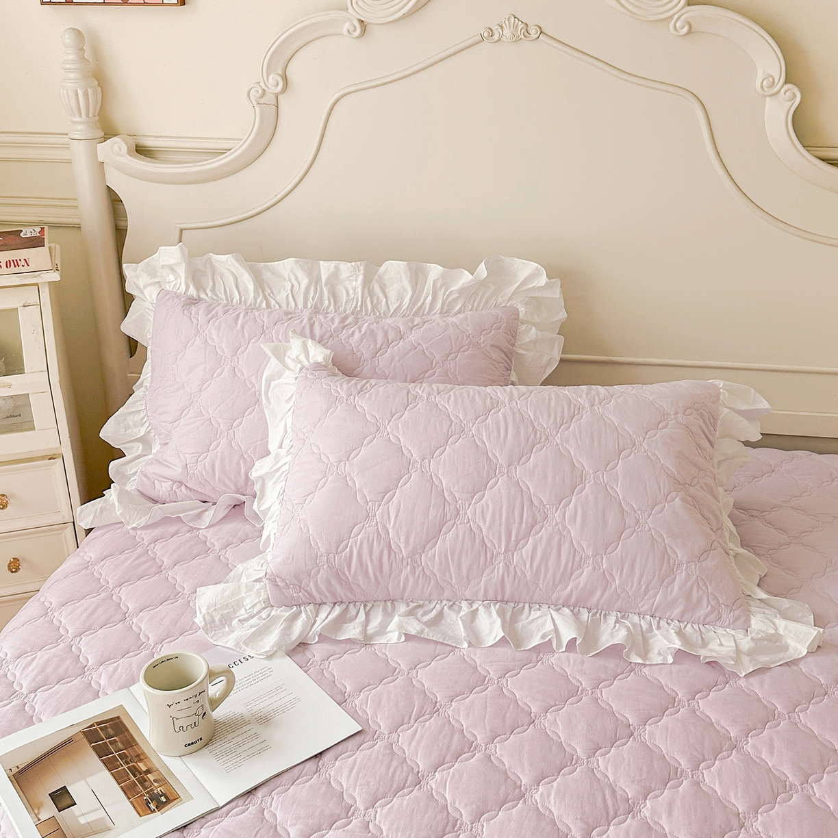 91家纺网 家纺一手货源 找家纺 佳笠家居 2026春夏新款A类韩版全棉水洗棉新疆棉花少女风床裙单件床裙单品单床裙-床拍图 床裙款-星空紫