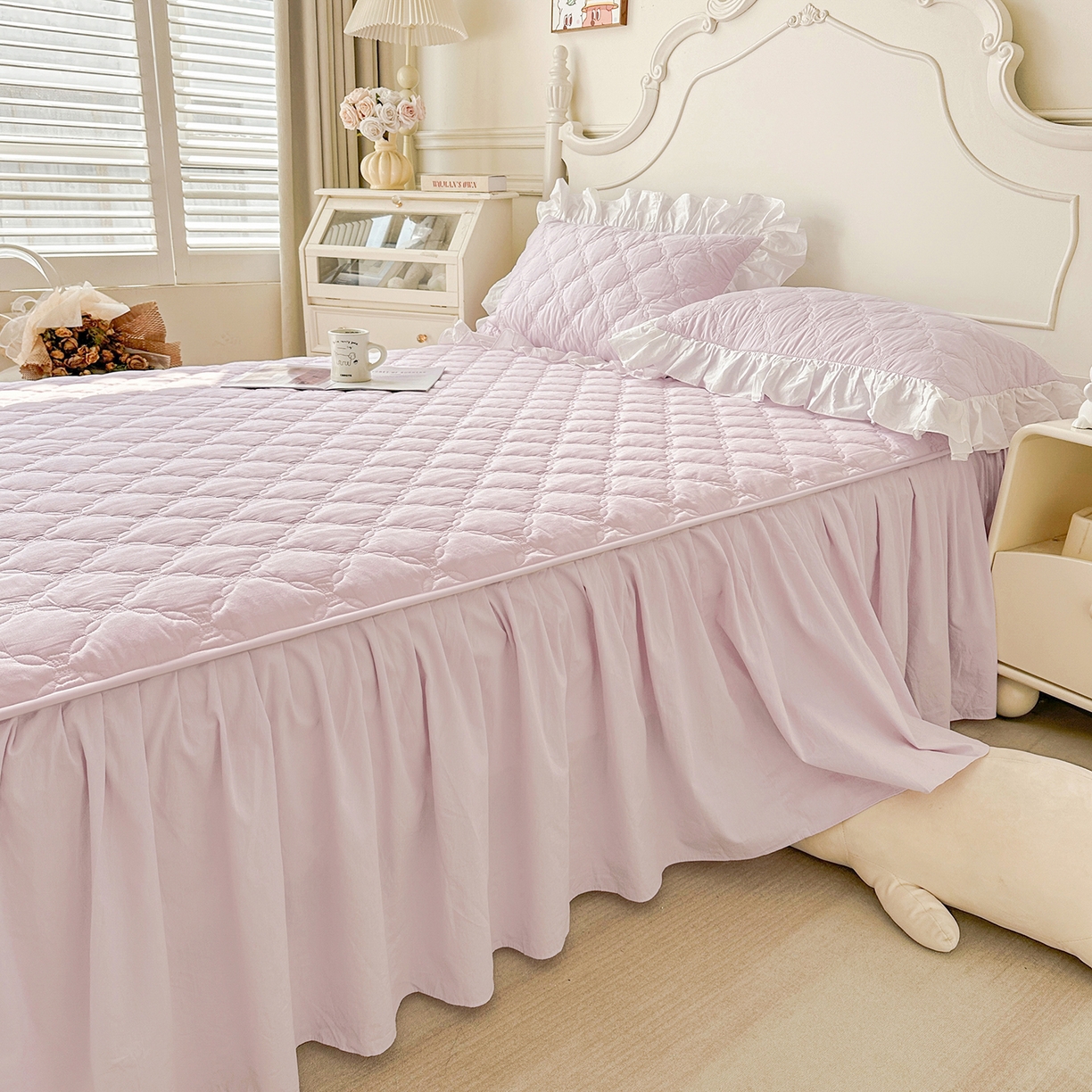 91家纺网 家纺一手货源 找家纺 佳笠家居 2026春夏新款A类韩版全棉水洗棉新疆棉花少女风床裙单件床裙单品单床裙-床拍图 床裙款-星空紫