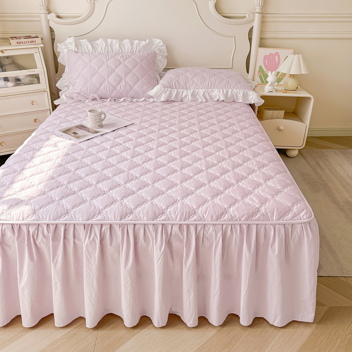 91家纺网 家纺一手货源 找家纺 佳笠家居 2026春夏新款A类韩版全棉水洗棉新疆棉花少女风床裙单件床裙单品单床裙-床拍图 床裙款-星空紫