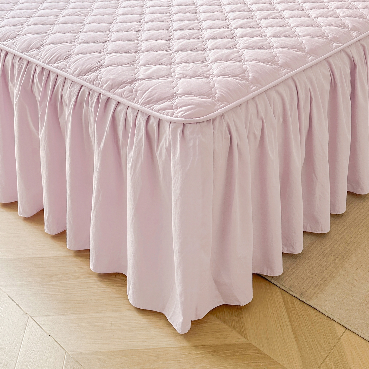 91家纺网 家纺一手货源 找家纺 佳笠家居 2026春夏新款A类韩版全棉水洗棉新疆棉花少女风床裙单件床裙单品单床裙-床拍图 床裙款-星空紫