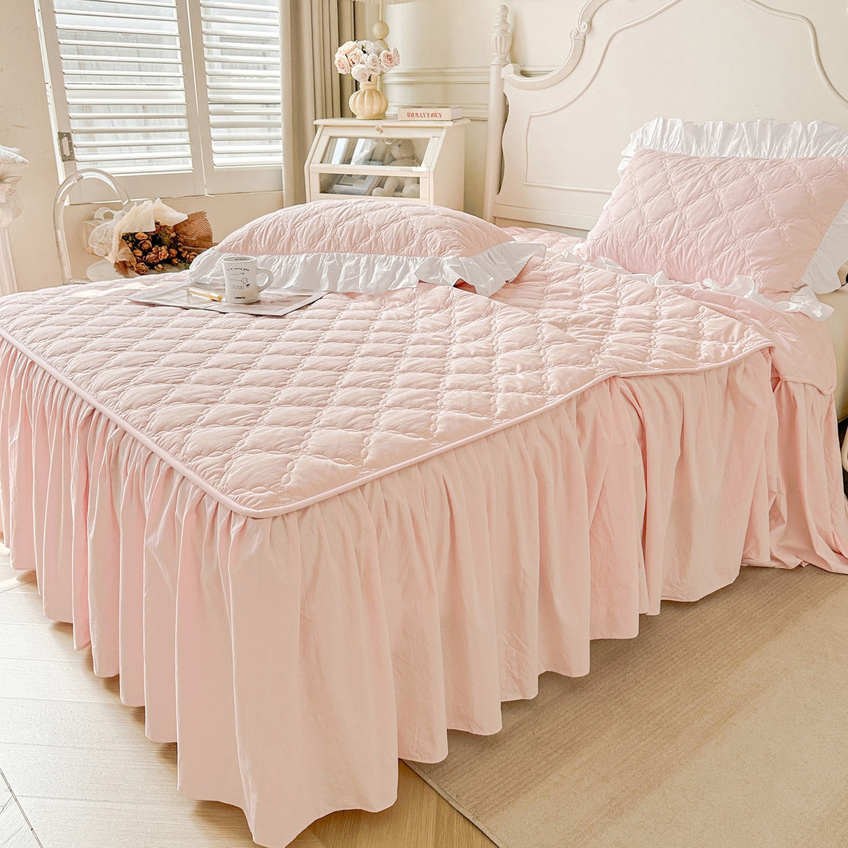 91家纺网 家纺一手货源 找家纺 佳笠家居 2026春夏新款A类韩版全棉水洗棉新疆棉花少女风床裙单件床裙单品单床裙-床拍图 床裙款-芝夏粉