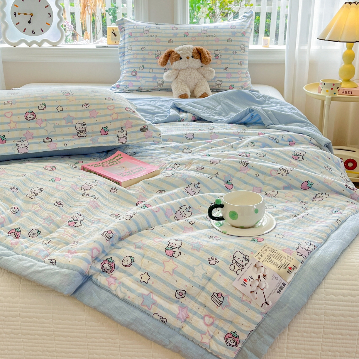 91家纺网 家纺一手货源 找家纺 优承佳生活馆 2026新款云感双层纱卡通小清新风格棉花夏被（提供买家秀） 梦幻猫咪世界