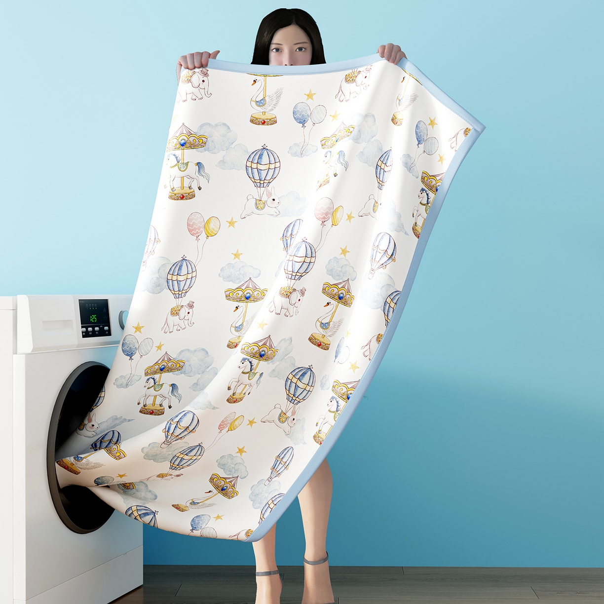 91家纺网 家纺一手货源 找家纺 家品罗兰 2026A类数码印花大版卡通冰丝凉席双人席可机洗学生宿舍空调软席三件套三明治网底 萌象木马