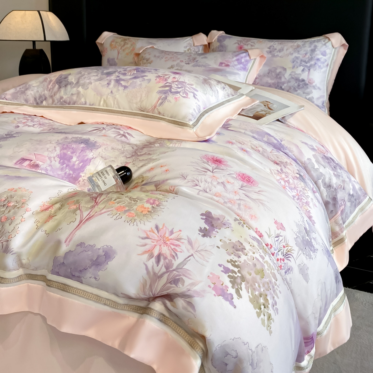 91家纺网 家纺一手货源 找家纺 博纳家纺 2026新款林间鹿语系列天丝四件套 早春-珍珠粉