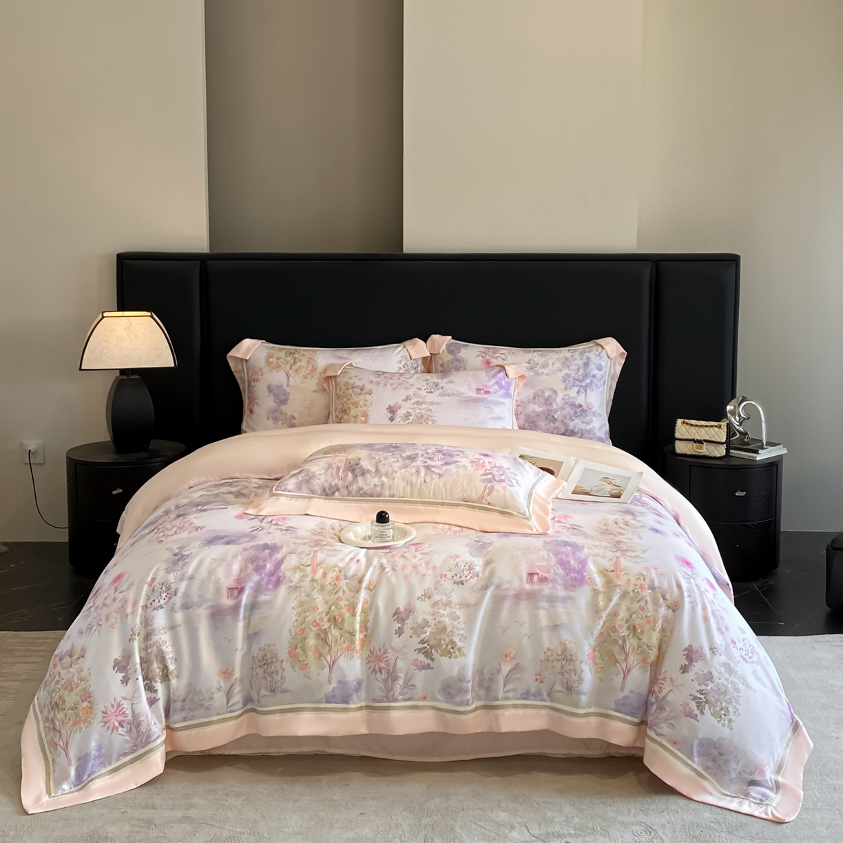 91家纺网 家纺一手货源 找家纺 博纳家纺 2026新款林间鹿语系列天丝四件套 早春-珍珠粉