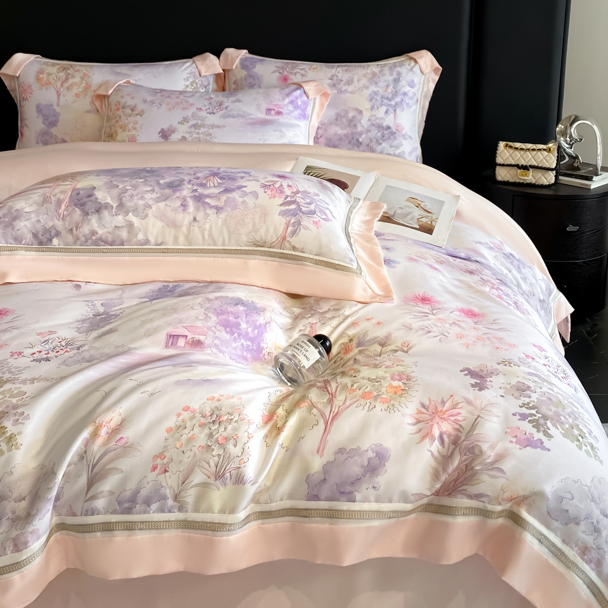 91家纺网 家纺一手货源 找家纺 博纳家纺 2026新款林间鹿语系列天丝四件套 早春-珍珠粉