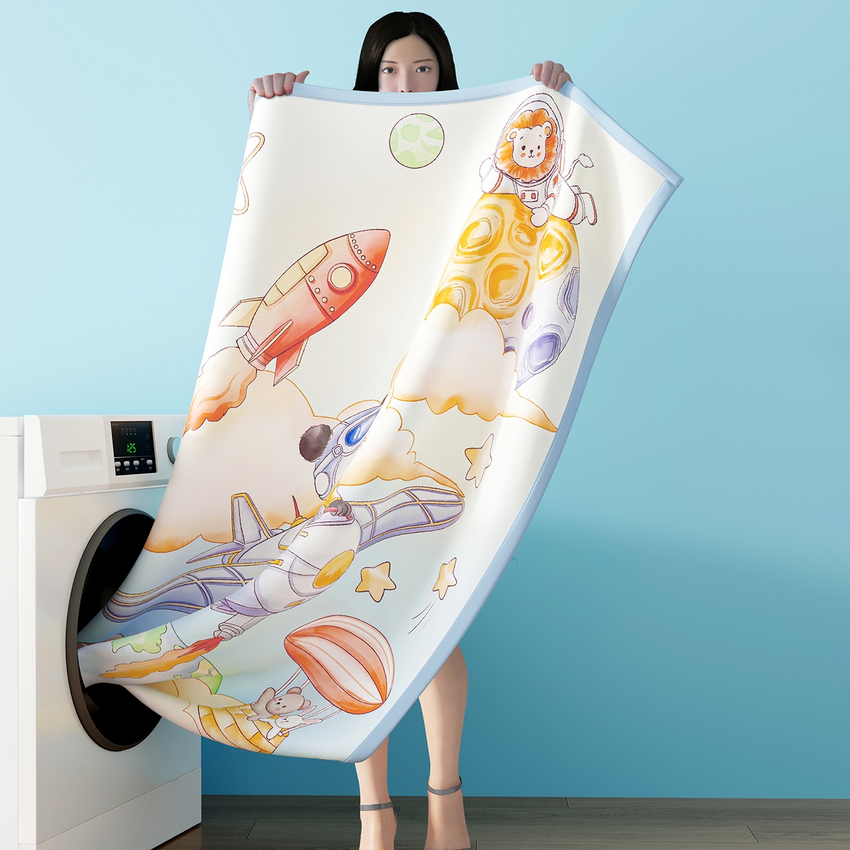 91家纺网 家纺一手货源 找家纺 家品罗兰 2026A类数码印花大版卡通冰丝凉席双人席可机洗学生宿舍空调软席三件套三明治网底 星际漫游