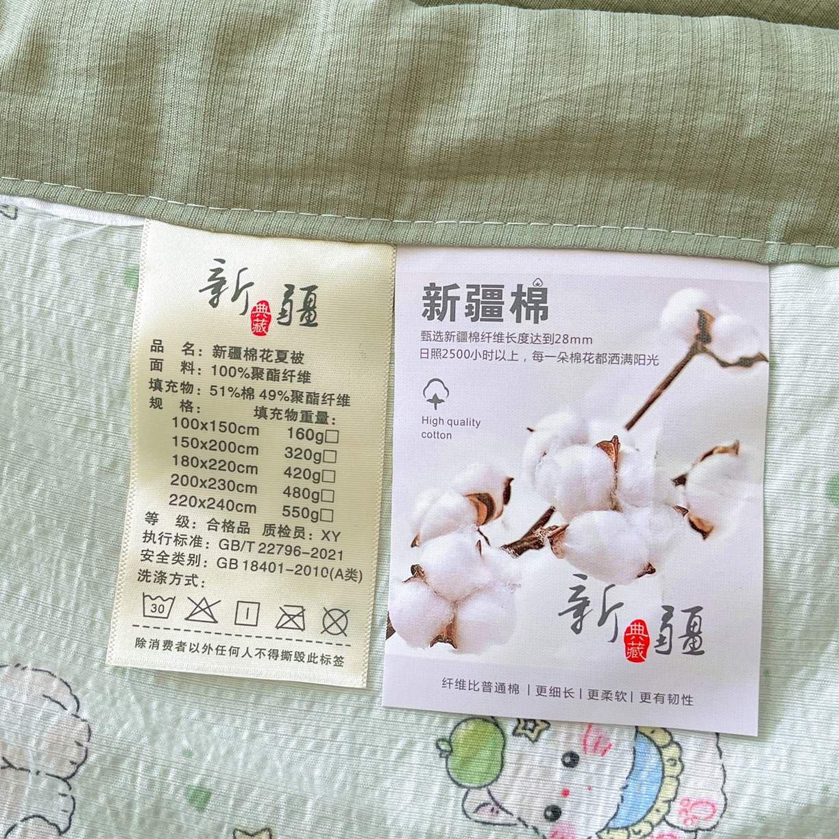 91家纺网 家纺一手货源 找家纺 优承佳生活馆 2026新款云感双层纱卡通小清新风格棉花夏被（提供买家秀） 青苹果猫咪