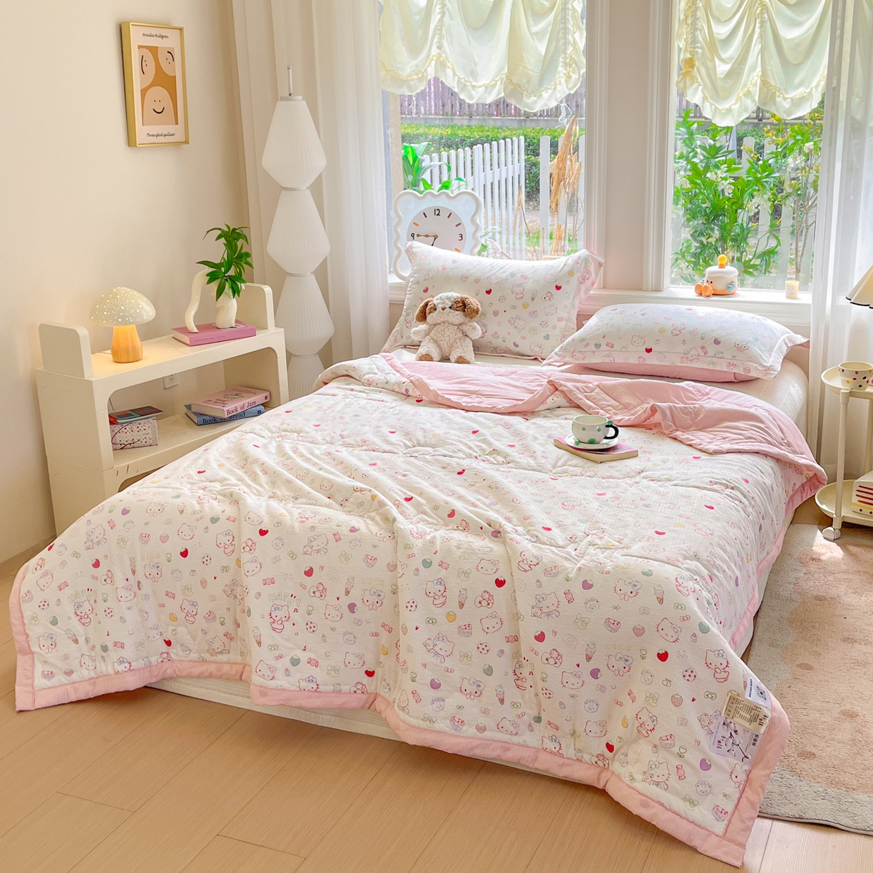 91家纺网 家纺一手货源 找家纺 优承佳生活馆 2026新款云感双层纱卡通小清新风格棉花夏被（提供买家秀） 日常猫猫