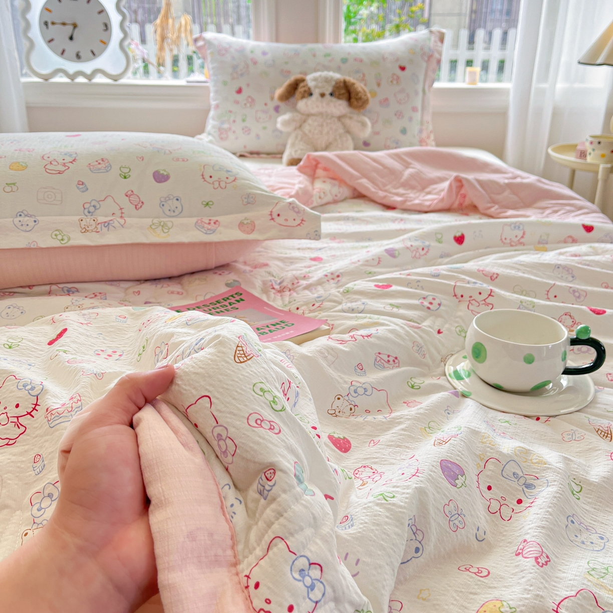 91家纺网 家纺一手货源 找家纺 优承佳生活馆 2026新款云感双层纱卡通小清新风格棉花夏被（提供买家秀） 日常猫猫