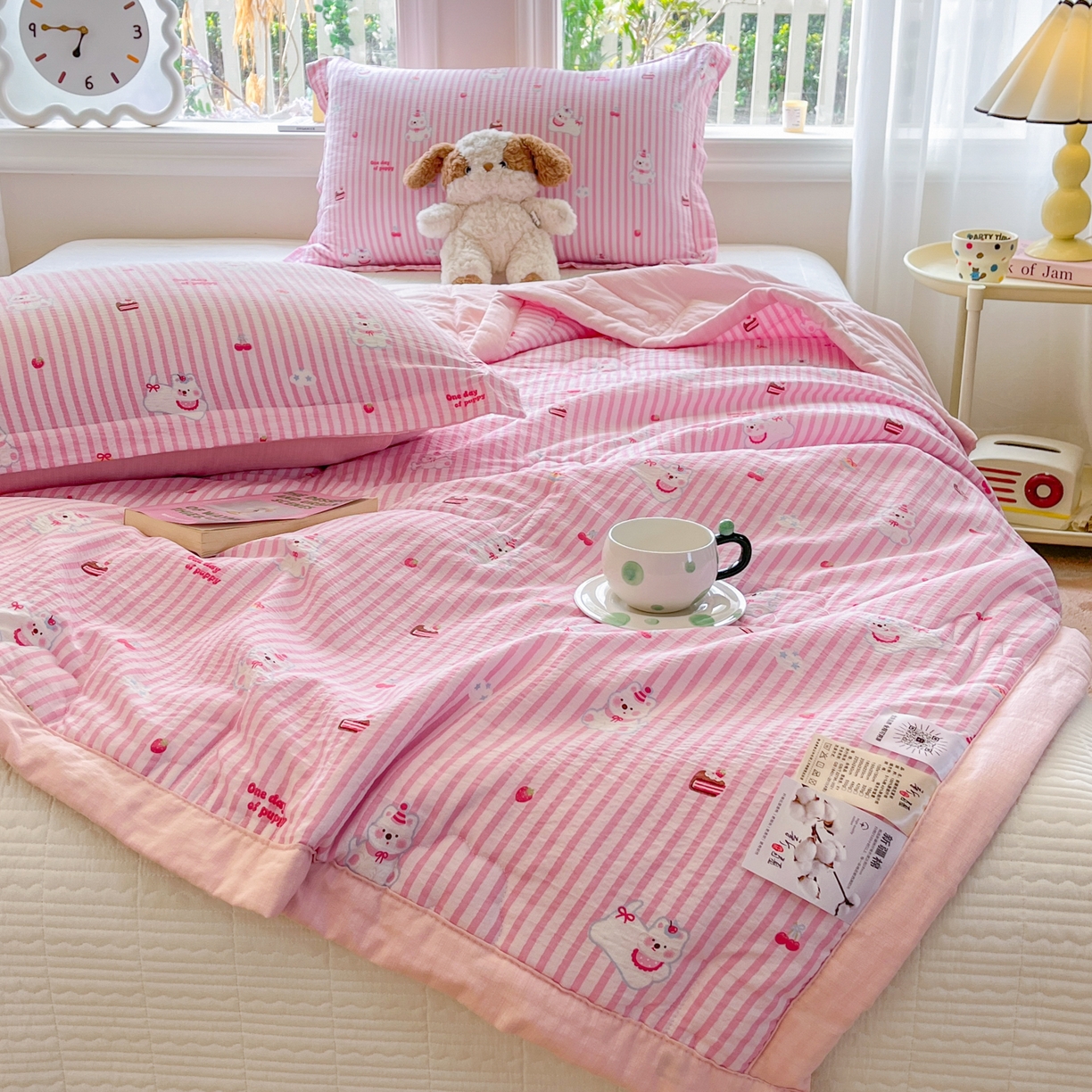 91家纺网 家纺一手货源 找家纺 优承佳生活馆 2026新款云感双层纱卡通小清新风格棉花夏被（提供买家秀） 甜点耶耶