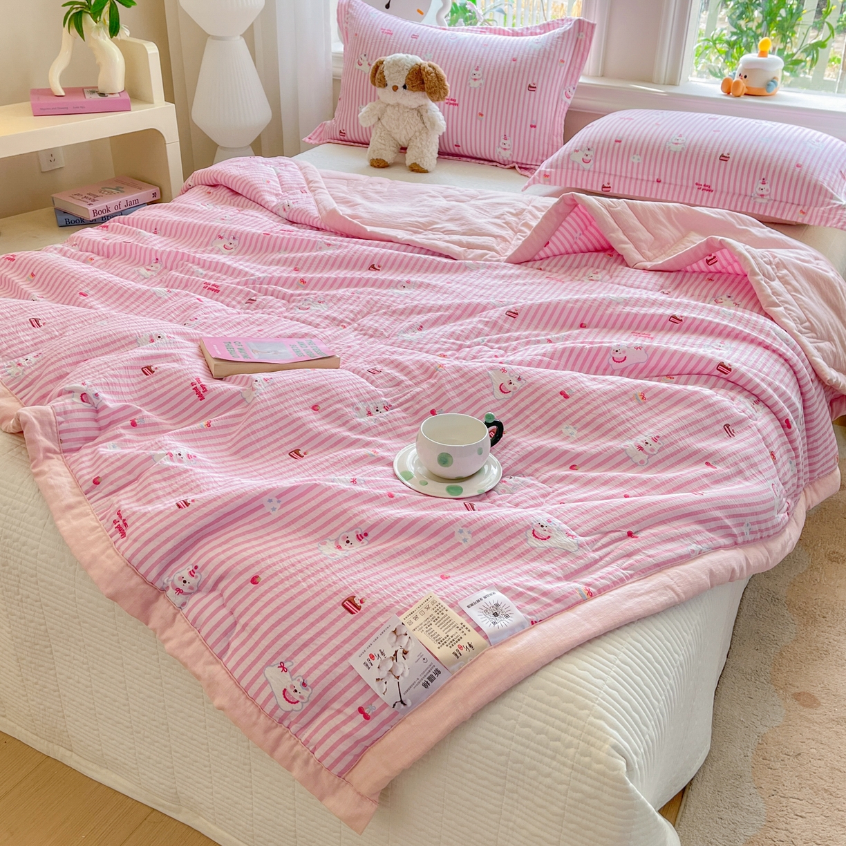 91家纺网 家纺一手货源 找家纺 优承佳生活馆 2026新款云感双层纱卡通小清新风格棉花夏被（提供买家秀） 甜点耶耶